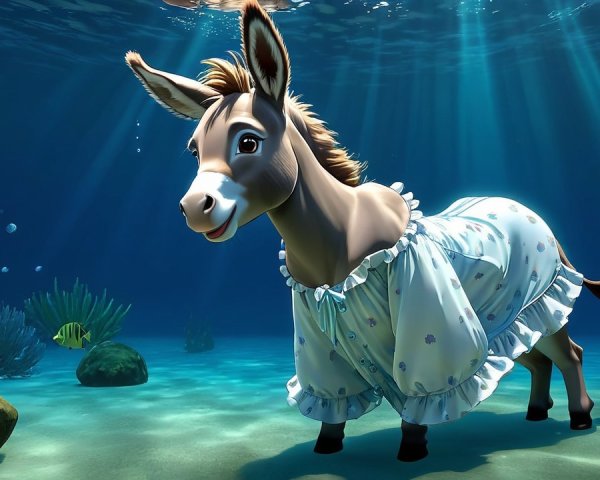 Whimsical Underwater Scene with Cartoon Donkey