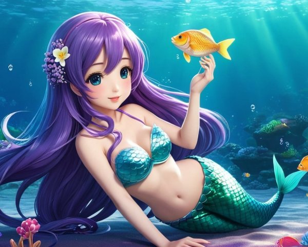 Whimsical Underwater Scene with a Mermaid and Coral