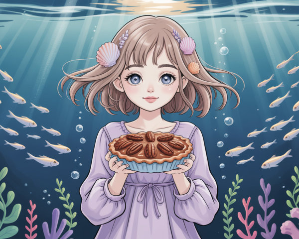 Anime-style digital painting of a girl underwater