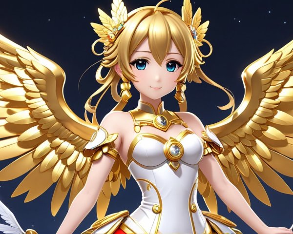Character Design of a Young Woman with Wings and Jewels