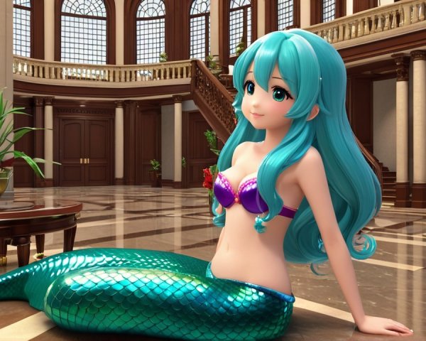 Vibrant Mermaid in Elegant Foyer with Natural Light