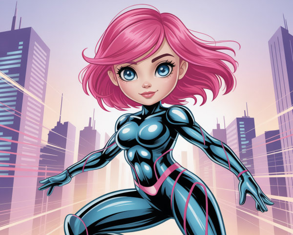 Cute Young Female Superhero in Anime-Style Art