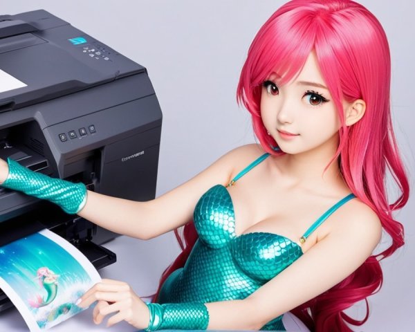 Whimsical Character with Pink Hair and Mermaid Outfit