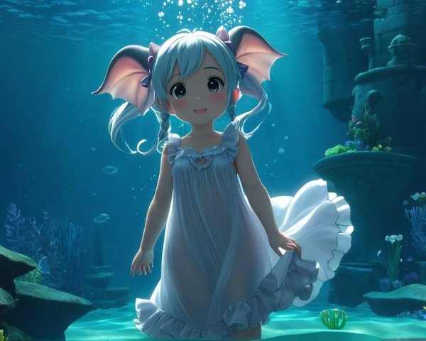 Silver-Haired Anime Character in Underwater Scene