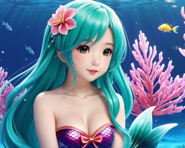 Vibrant Underwater Scene with Mermaid and Coral Reef