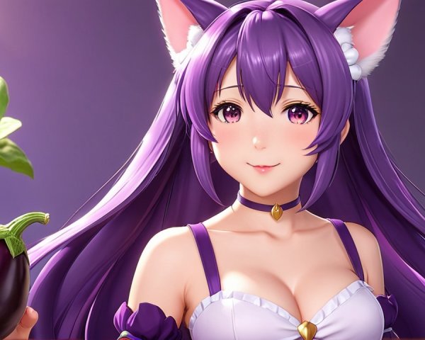 Anime Character with Purple Hair in Cozy Room