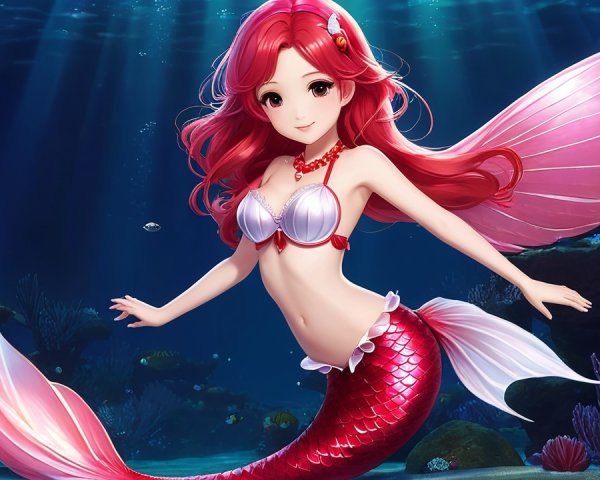 Vibrant Underwater Scene with Mermaid and Coral Reefs