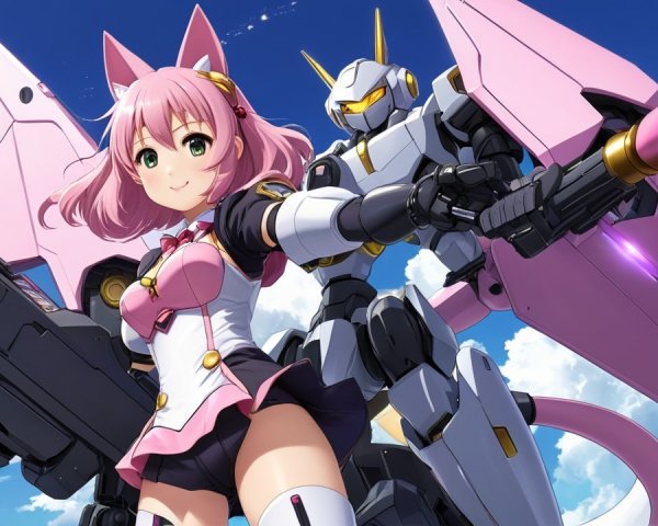Vibrant anime scene with girl in futuristic outfit