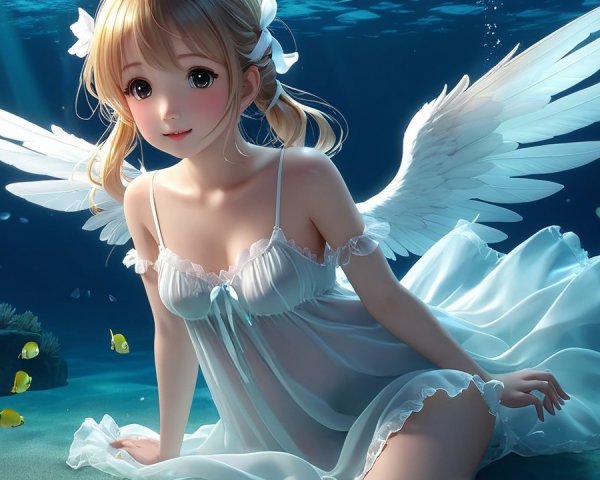 Underwater Scene with Ethereal Figure and Coral