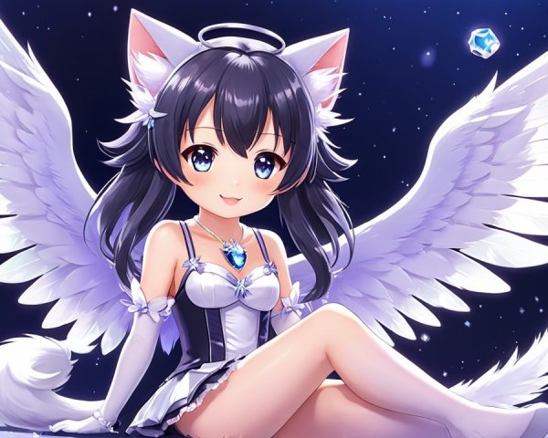 Anime Character with Cat Ears and Fluffy Wings
