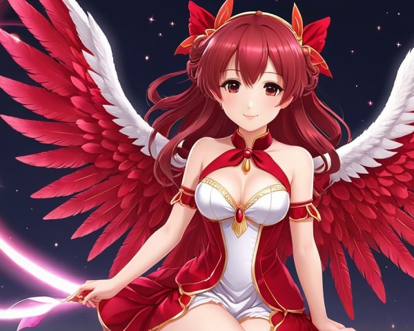 Majestic Character with Red Hair and Feathered Wings