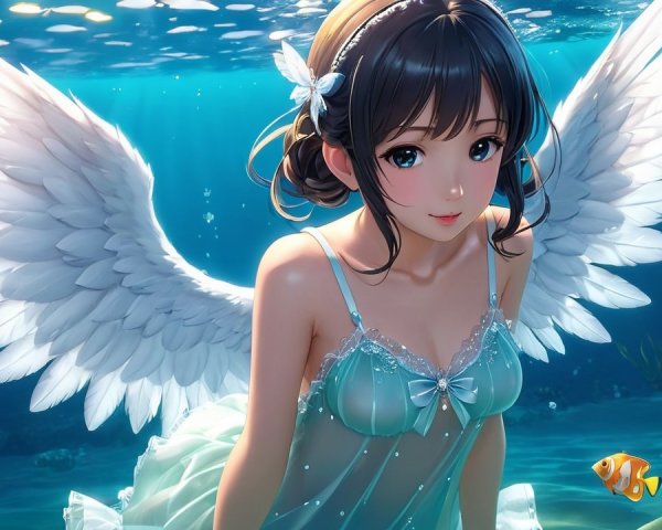 Underwater Scene of a Girl with Angel Wings