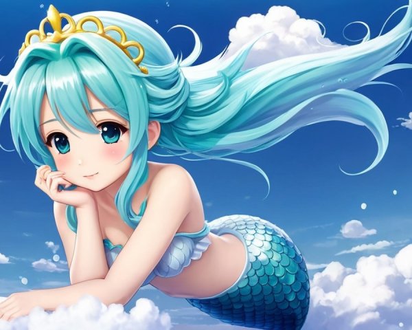Whimsical Underwater Scene with Mermaid and Goldfish