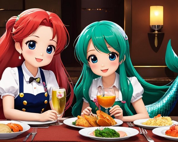 Animated Characters at a Festive Dining Table