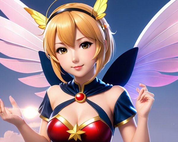 Character design of a young woman with butterfly wings