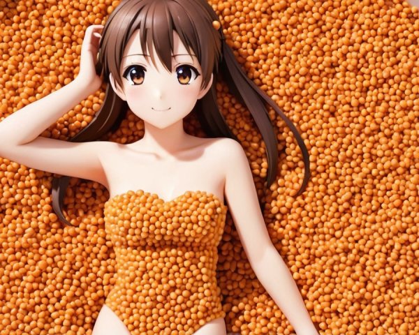 Cheerful anime girl in vibrant orange sphere bowl
