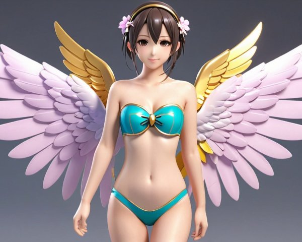 Humanoid Character with Colorful Wings and Bikini