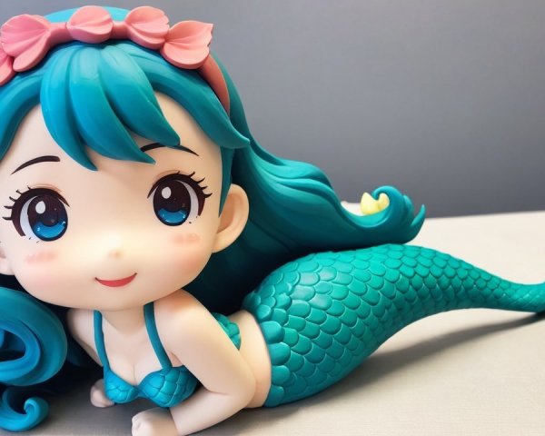 Vibrant Chibi Mermaid with Turquoise Hair and Tail