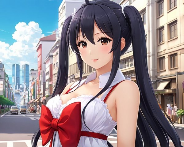 Vibrant City Scene with Young Girl in Playful Outfit