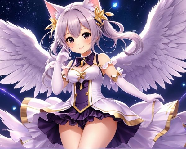Fantastical Character with Silver Hair and Feathery Wings