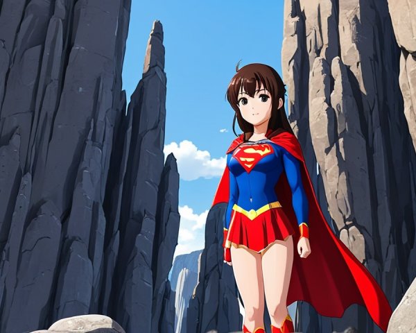 Animated superhero character in rocky landscape