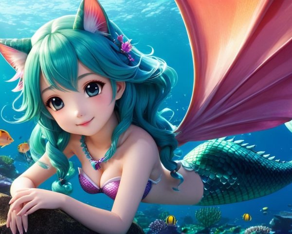 Vibrant Underwater Scene with Mermaid and Coral Life