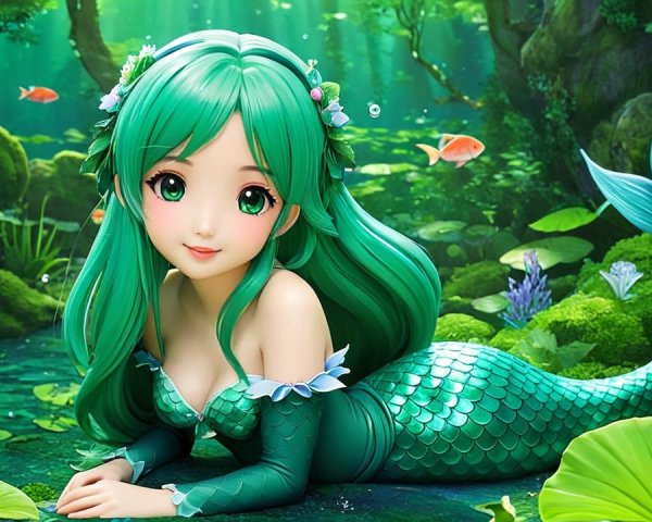 Vibrant Underwater Scene with a Charming Mermaid
