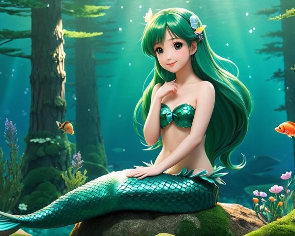 Underwater Scene with Mermaid and Colorful Coral