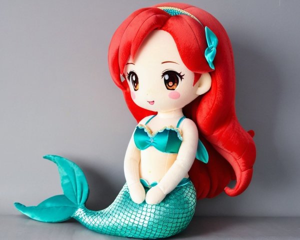 Plush Mermaid Doll with Red Hair and Green Scales