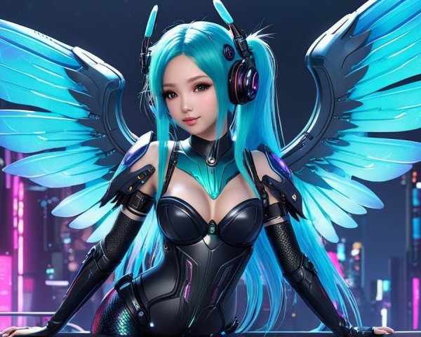 Futuristic Female Character in Cyberpunk Cityscape