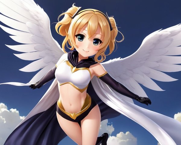 Whimsical Anime Character with Wings in Blue Sky