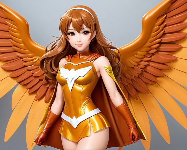 Female Character with Vibrant Orange Wings and Costume