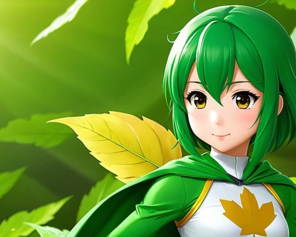 Anime Character Surrounded by Lush Green Foliage