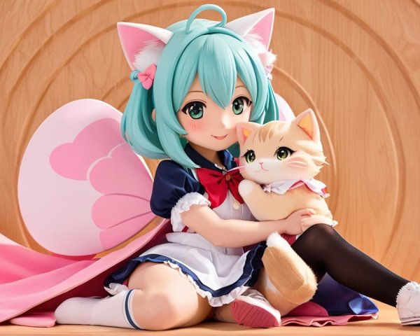 Whimsical Anime Character with Cat Ears and Wings