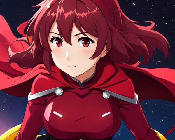 Anime Character with Red Hair in Cosmic Setting