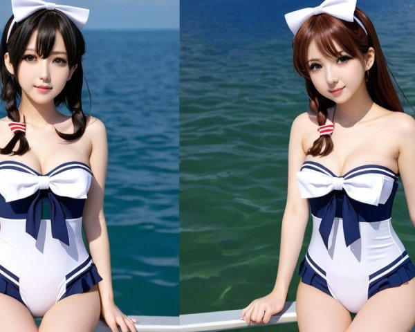 Young Women in Nautical Swimwear on a Boat