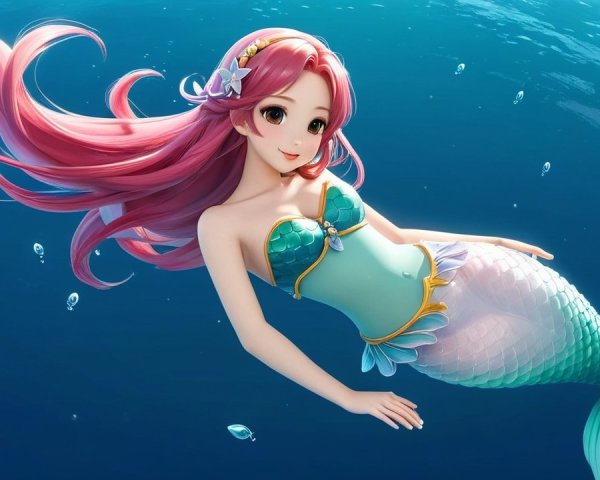 Mermaid with Pink Hair in Enchanting Underwater Scene