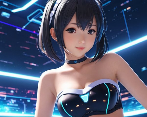 Futuristic Digital Character in Neon Cybernetic Setting