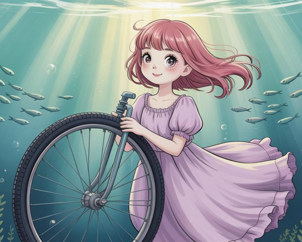 Vibrant digital painting of an anime girl underwater