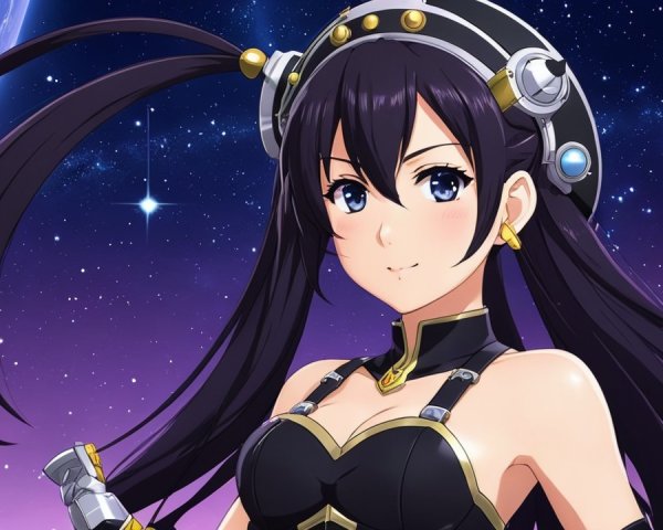 Anime Character in Futuristic Outfit Against Starry Space