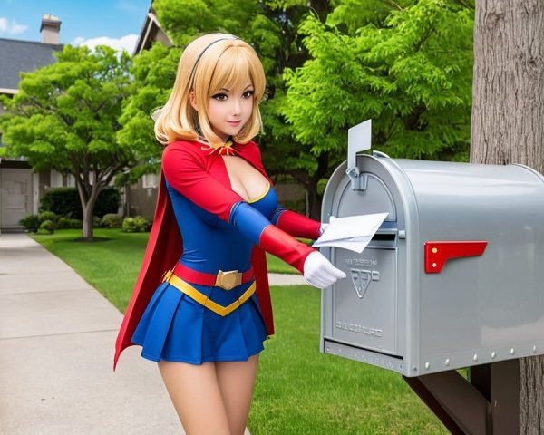 Superhero Character in Suburban Neighborhood Scene