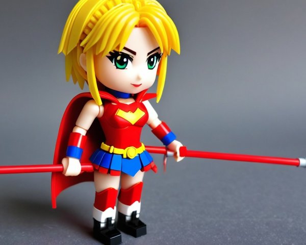 Chibi-style superheroine action figure description