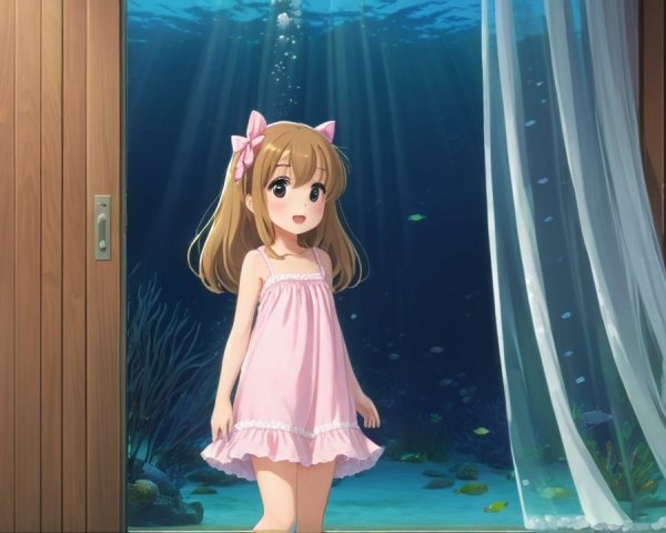 Young Girl at Underwater Scene Entrance with Sunlight