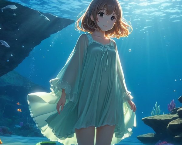 Underwater Scene of a Girl in a Flowing Dress