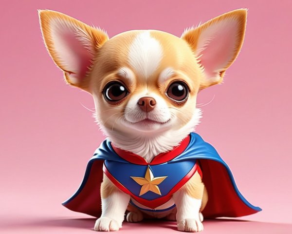 Charming Chihuahua in Superhero Cape on Pink Background