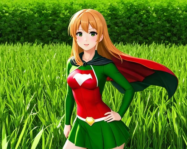 Animated Character in Vibrant Superhero Outfit in Field