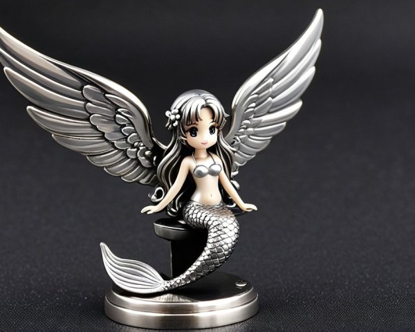 Mermaid Figure with Silver Wings and Intricate Design
