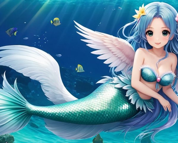 Underwater Scene Featuring a Mermaid and Coral Life