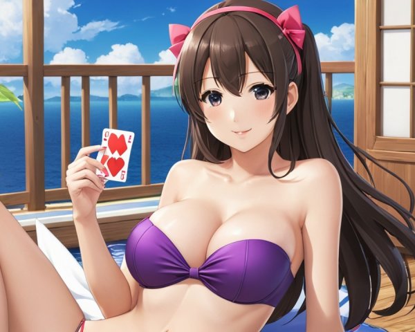 Young Woman in Purple Bikini in Tropical Setting