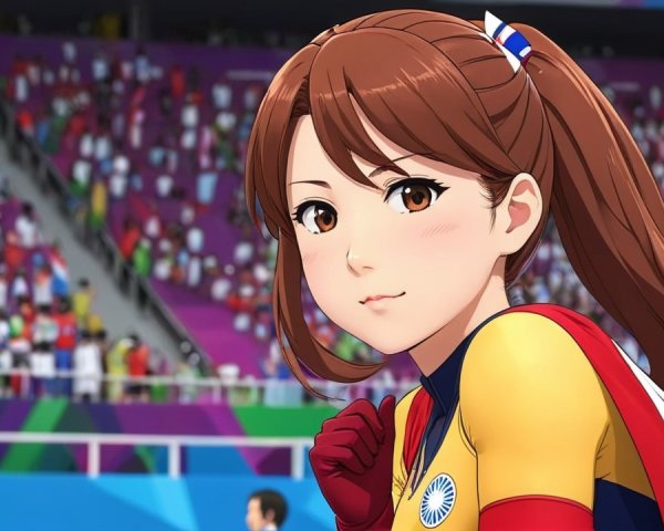 Animated Female Athlete on Sports Field with Crowd